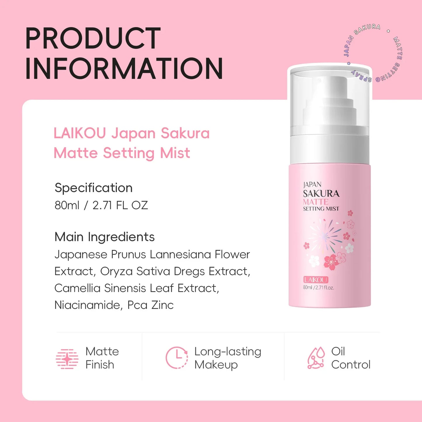 Long Lasting Makeup Setting Spray Oil Control Matte Finish Japan Sakura 80ml Moisturizing Face Primer