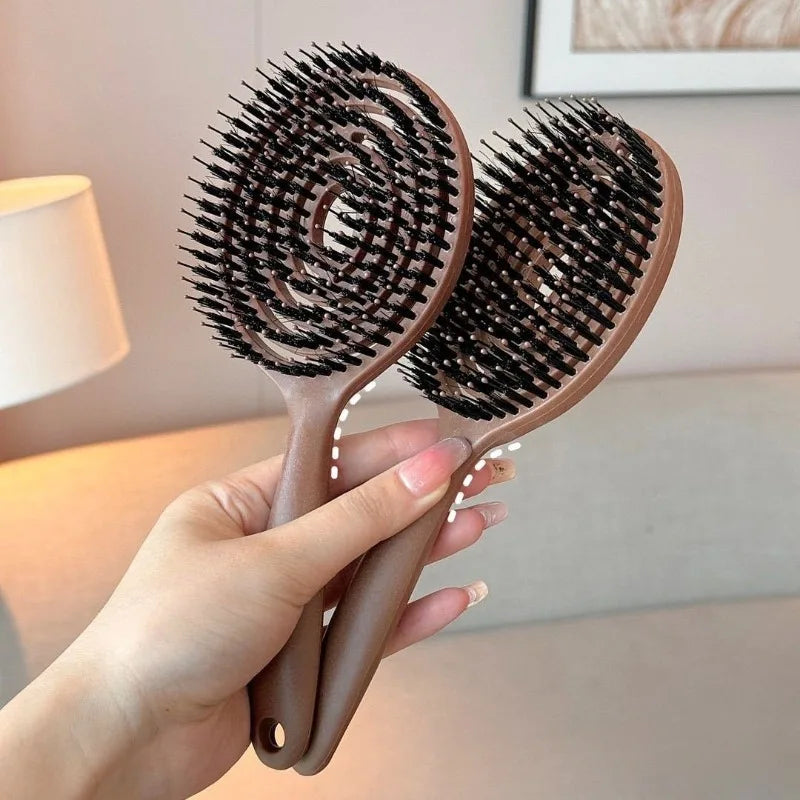 1Pc Boar Bristle Round Detangling Hair Brush for Volume Scalp Care Massage Women Wet Curly Comb Salon Hairdressing Styling Tools