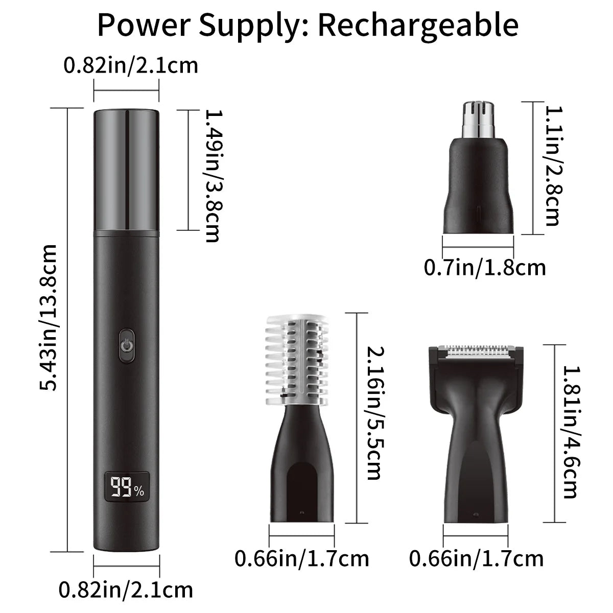 3 in 1 Electric Nose Ear Hair Trimmer Painless Rechargeable Eyebrow Beard Hair Clipper Shaver Nose Hair Trimmer
