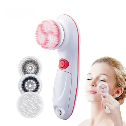 4 in 1 Face Exfoliating Electric Facial Cleaner Silicone Scrub Pore Cleaner Spin Sonic Facial Cleansing Brush