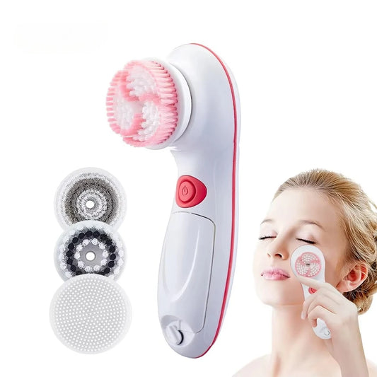 4 in 1 Face Exfoliating Electric Facial Cleaner Silicone Scrub Pore Cleaner Spin Sonic Facial Cleansing Brush