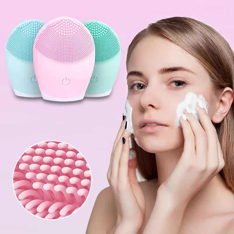Electric Silicone Sonic Exfoliating Facial Cleansing Brush, Face Cleaning Beauty Massager, Facial Beauty Tool.