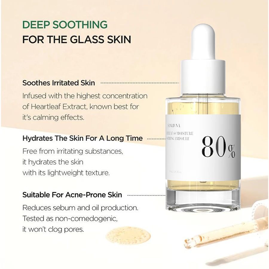 Heartleaf 80 Soothing Ampoule, Glass Skin Hydrating Serum, Panthenol, Hyaluronic Acid, Non-Greasy, Lightweight Serum, 30 ml