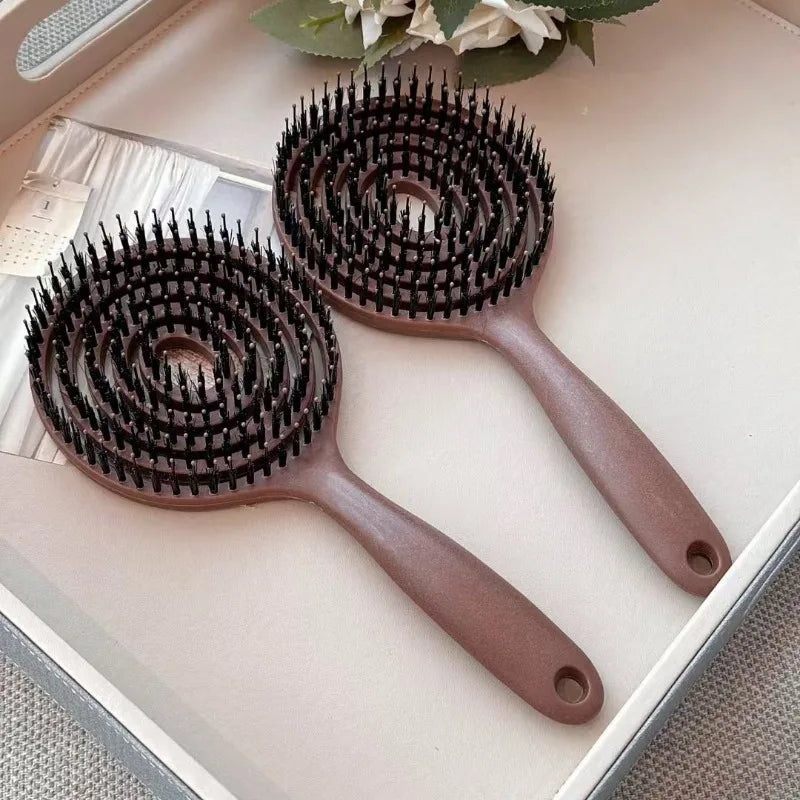 1Pc Boar Bristle Round Detangling Hair Brush for Volume Scalp Care Massage Women Wet Curly Comb Salon Hairdressing Styling Tools