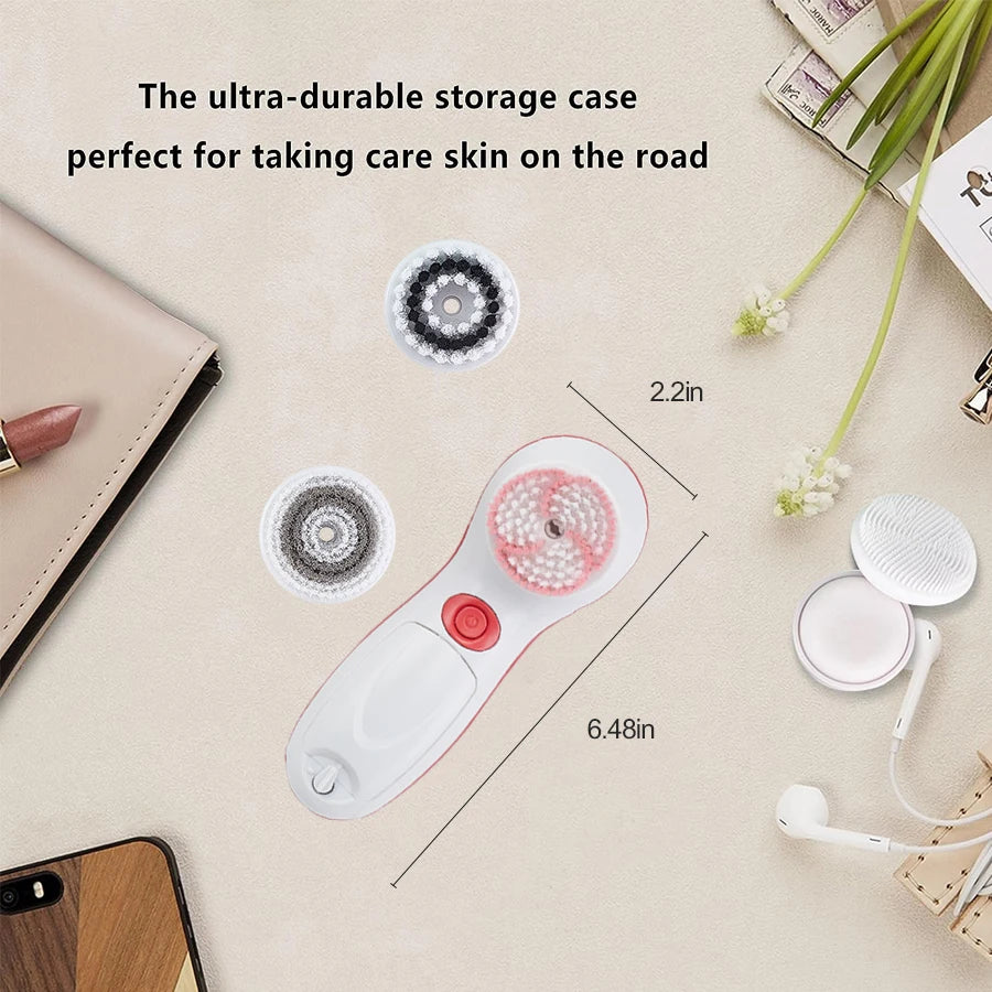 4 in 1 Face Exfoliating Electric Facial Cleaner Silicone Scrub Pore Cleaner Spin Sonic Facial Cleansing Brush