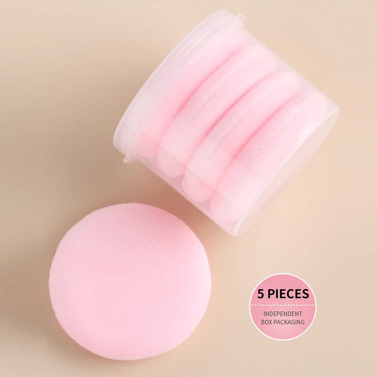 Powder Puff, 5pcs/box soft round sponge powder puff double-side skin-friendly velvet makeup powder puff tape case