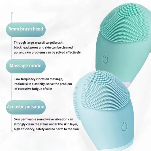 Electric Silicone Sonic Exfoliating Facial Cleansing Brush, Face Cleaning Beauty Massager, Facial Beauty Tool.