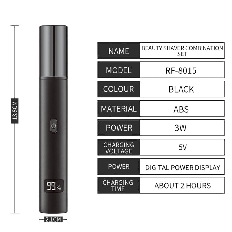 3 in 1 Electric Nose Ear Hair Trimmer Painless Rechargeable Eyebrow Beard Hair Clipper Shaver Nose Hair Trimmer