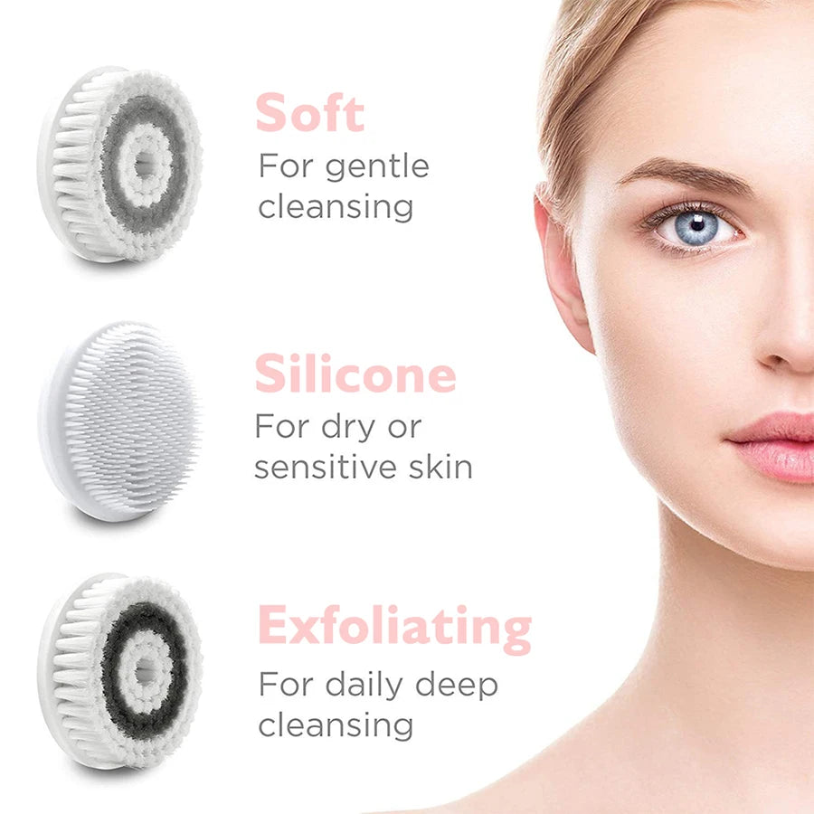 4 in 1 Face Exfoliating Electric Facial Cleaner Silicone Scrub Pore Cleaner Spin Sonic Facial Cleansing Brush