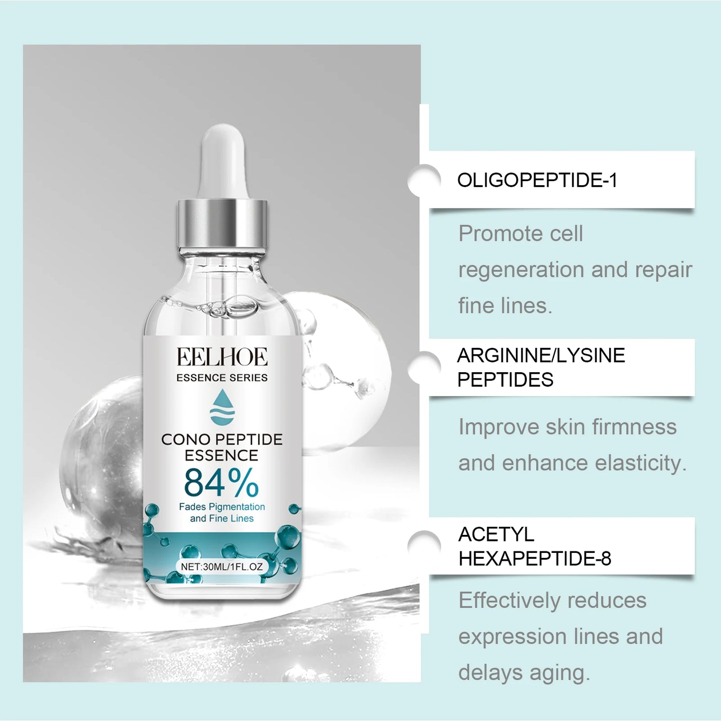 84%Cono Peptide Essence Fade Fine Lines Lighten Pigmentation Lift Firming Skin Lasting Moisturizing Hyaluronic Acid Facial Serum