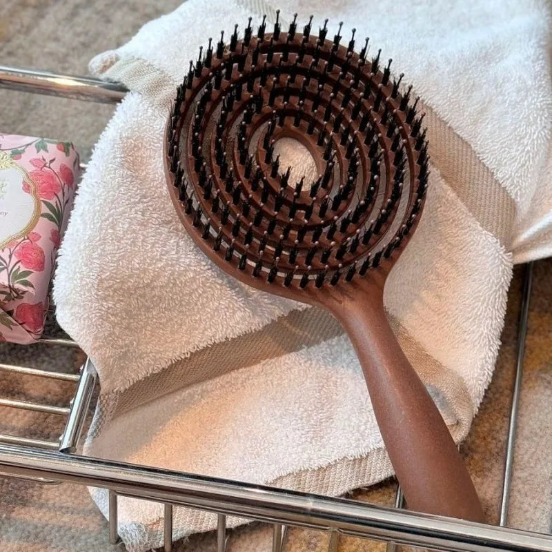 1Pc Boar Bristle Round Detangling Hair Brush for Volume Scalp Care Massage Women Wet Curly Comb Salon Hairdressing Styling Tools