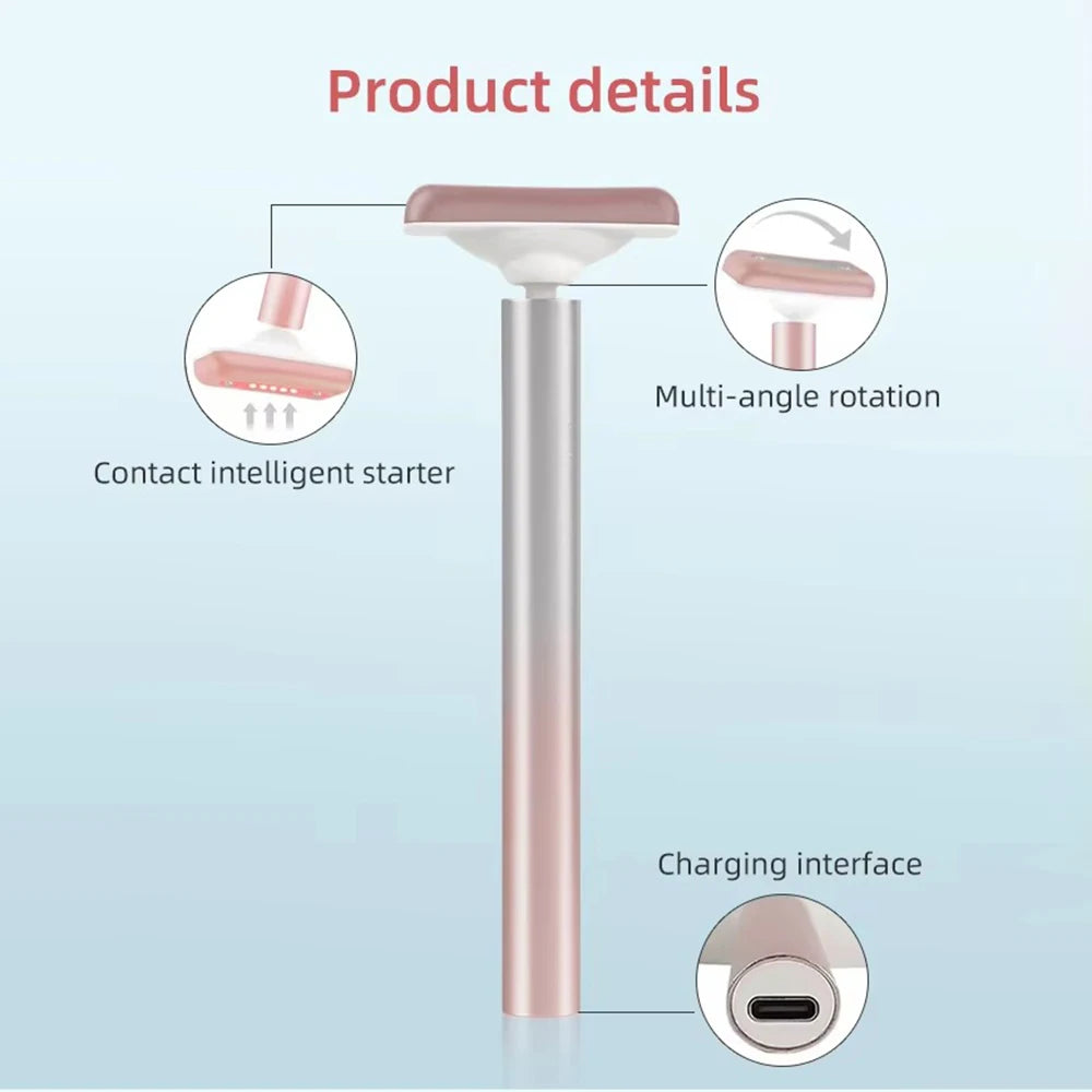 Red Light Therapy Eye Massage Wand Facial Lift Massager Skin Rejuvenation Fade Fine Line